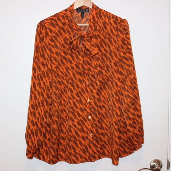 Eloquii Print Tie Neck Long Sleeve  Blouse  Women Size 16 - Picture 1 of 8